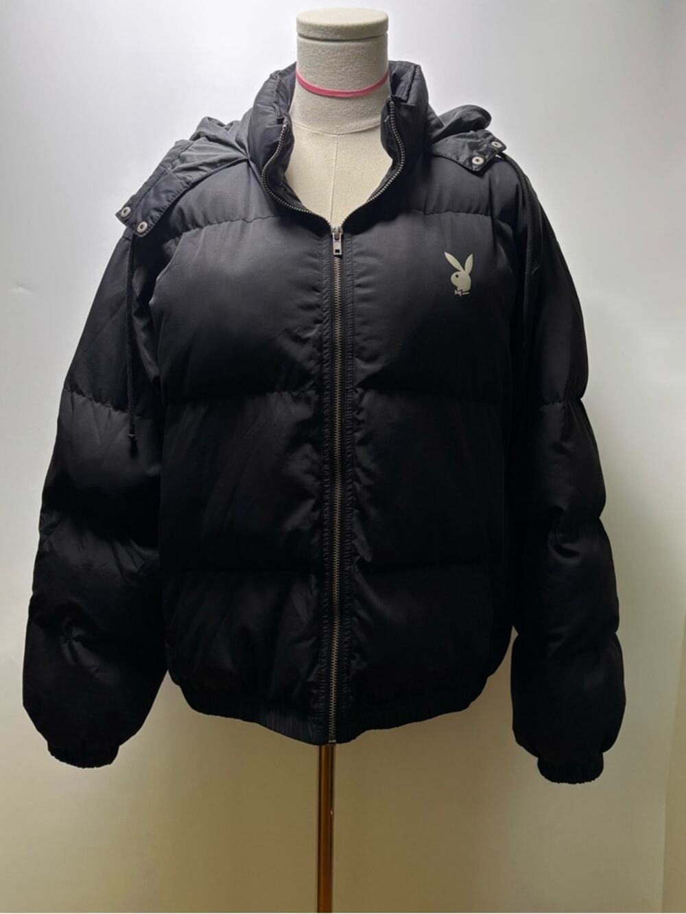 Playboy by PacSun Black Quilted Puffer Jacket with Hood Size M/L